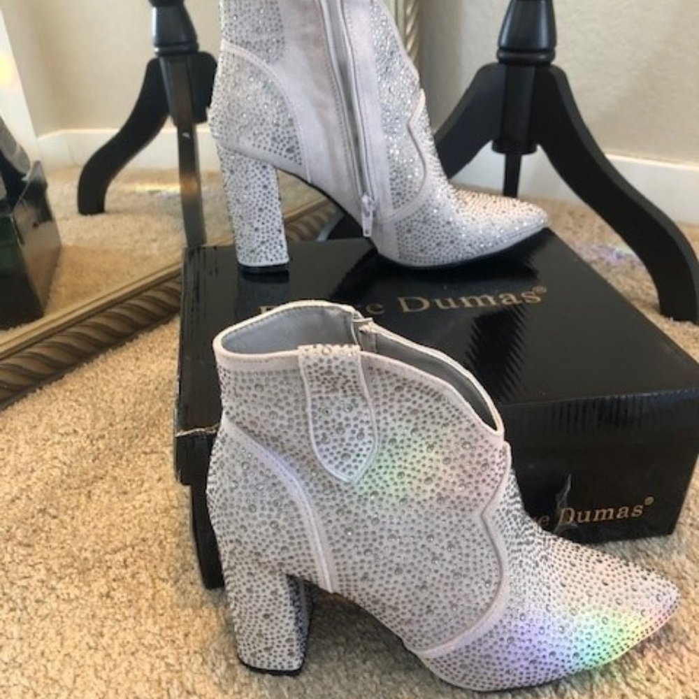 Gray rhinestone western booties